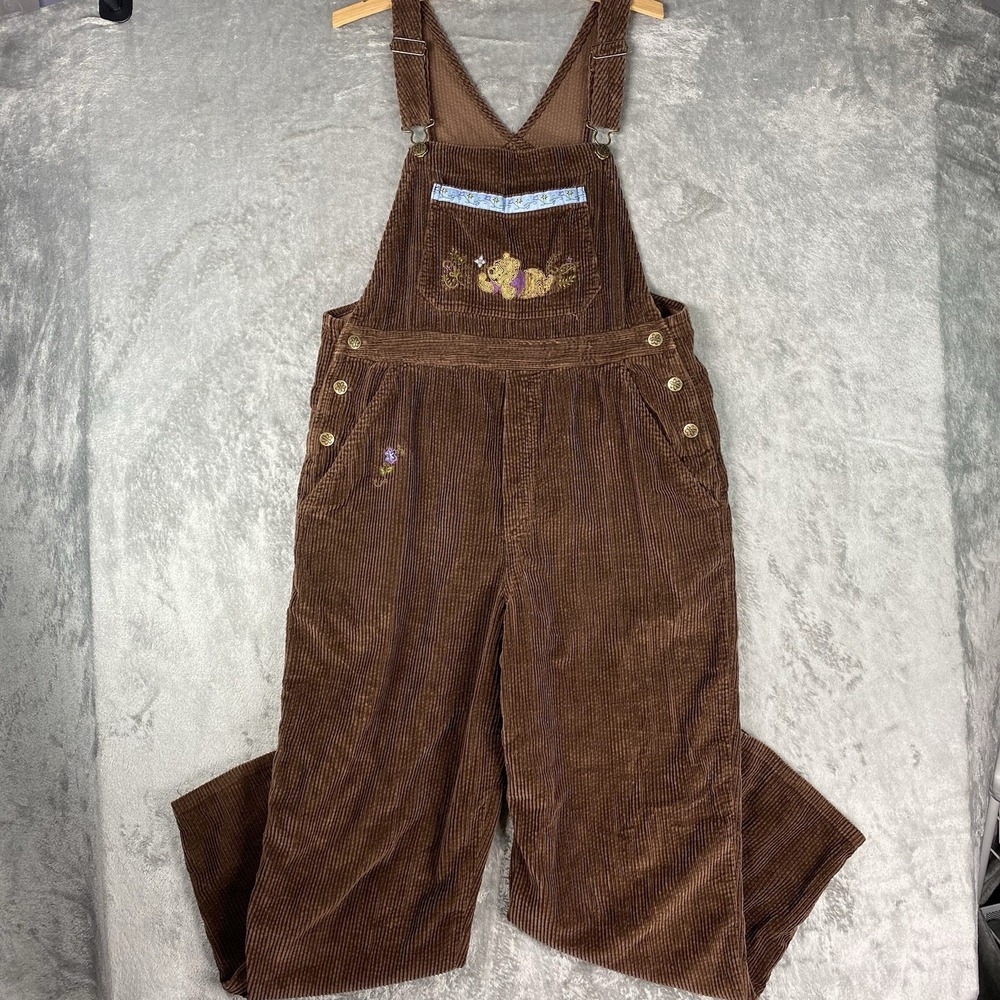 Vintage Winnie the Pooh Bib Overalls Womens M Brown Wide Wale Corduroy Disney